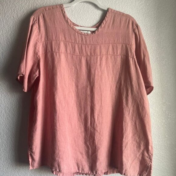 Flax by Jeanne Engelhart - Casual Coral Linen Top - Picture 1 of 3